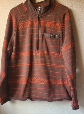 The North Face Men’s Brown & Orange Zip-Up Fleece Pullover Men's Size XL